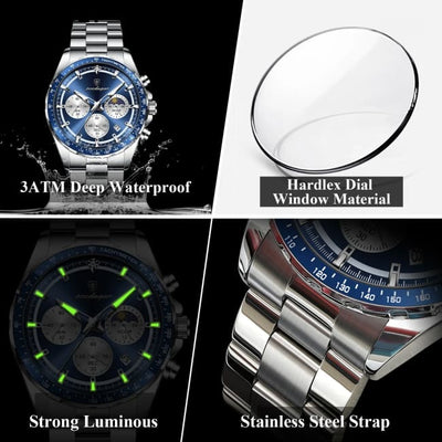 POEDAGAR Original Men Clock Sports Waterproof Luminous Chronograph Date Watch For Man Stainless Steel Quartz Men’s