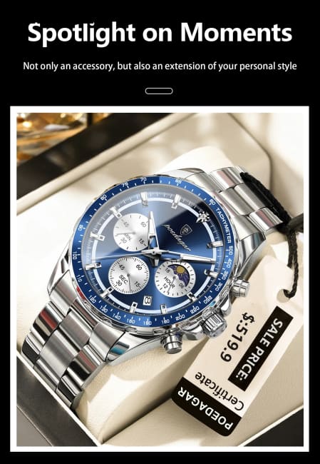 POEDAGAR Original Men Clock Sports Waterproof Luminous Chronograph Date Watch For Man Stainless Steel Quartz Men’s