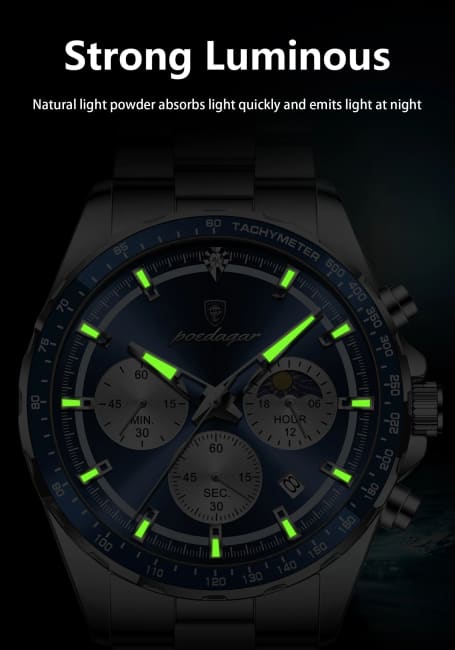 POEDAGAR Original Men Clock Sports Waterproof Luminous Chronograph Date Watch For Man Stainless Steel Quartz Men’s