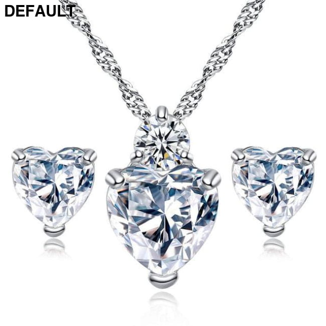 Pomegranate Red Crystal Necklace Earrings white stone Sterling Silver Sets Necklaces
