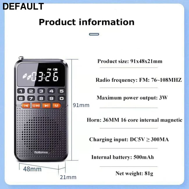 Portable FM Mini Radio Dual Antenna Pocket Receiver Bluetooth 5.0 Speaker TF Card Music Player with LED Flashlight