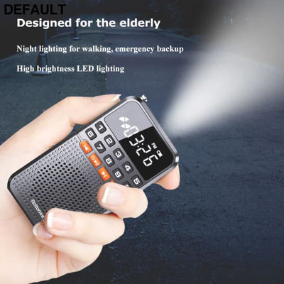 Portable FM Mini Radio Dual Antenna Pocket Receiver Bluetooth 5.0 Speaker TF Card Music Player with LED Flashlight