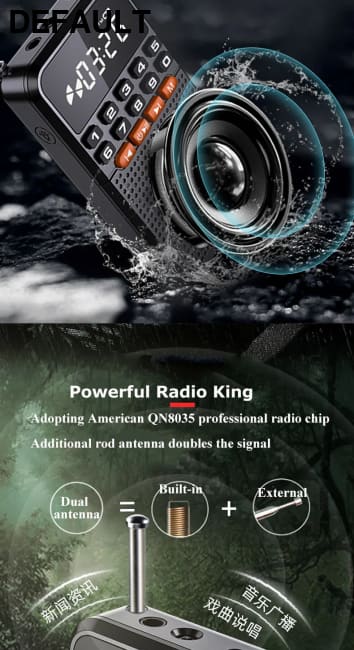 Portable FM Mini Radio Dual Antenna Pocket Receiver Bluetooth 5.0 Speaker TF Card Music Player with LED Flashlight