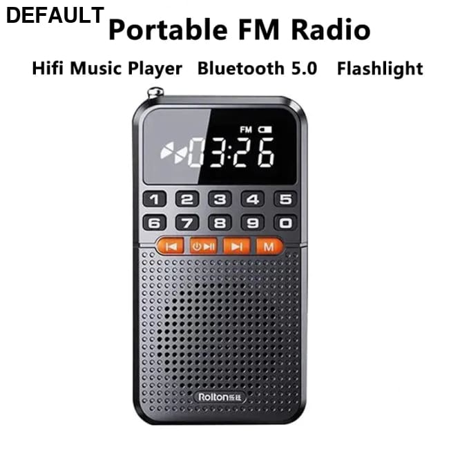 Portable FM Mini Radio Dual Antenna Pocket Receiver Bluetooth 5.0 Speaker TF Card Music Player with LED Flashlight