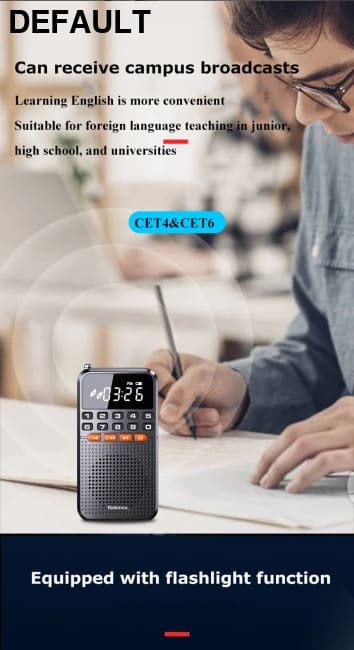 Portable FM Mini Radio Dual Antenna Pocket Receiver Bluetooth 5.0 Speaker TF Card Music Player with LED Flashlight