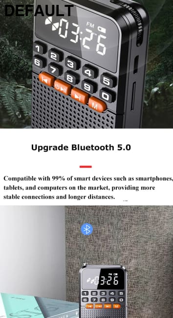 Portable FM Mini Radio Dual Antenna Pocket Receiver Bluetooth 5.0 Speaker TF Card Music Player with LED Flashlight