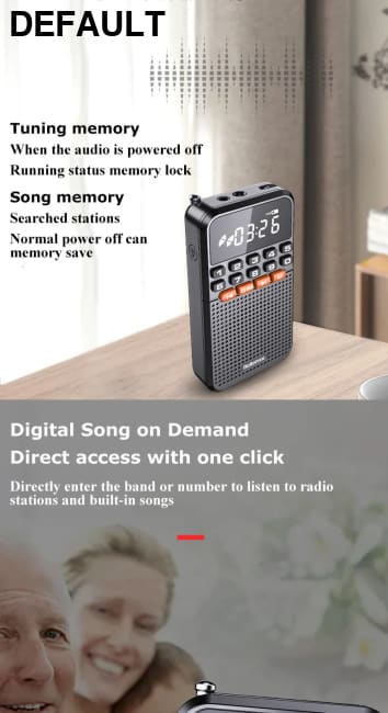 Portable FM Mini Radio Dual Antenna Pocket Receiver Bluetooth 5.0 Speaker TF Card Music Player with LED Flashlight