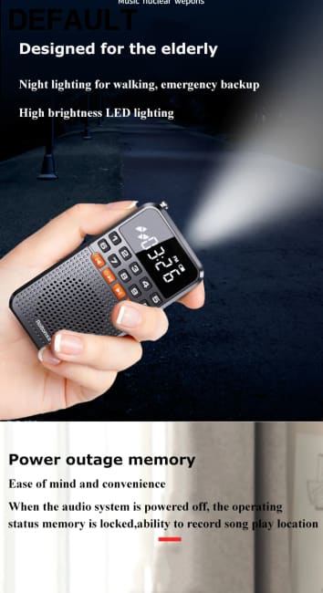 Portable FM Mini Radio Dual Antenna Pocket Receiver Bluetooth 5.0 Speaker TF Card Music Player with LED Flashlight