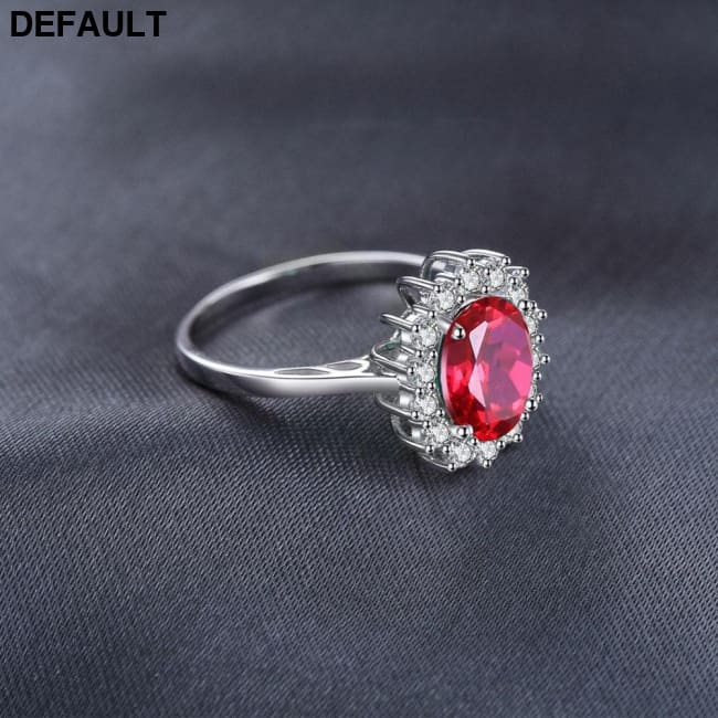 Princess Diana William Engagement Wedding Created Red Ruby Ring Set Pure 925 Sterling Silver Jewelry 6 / Rosso Rings
