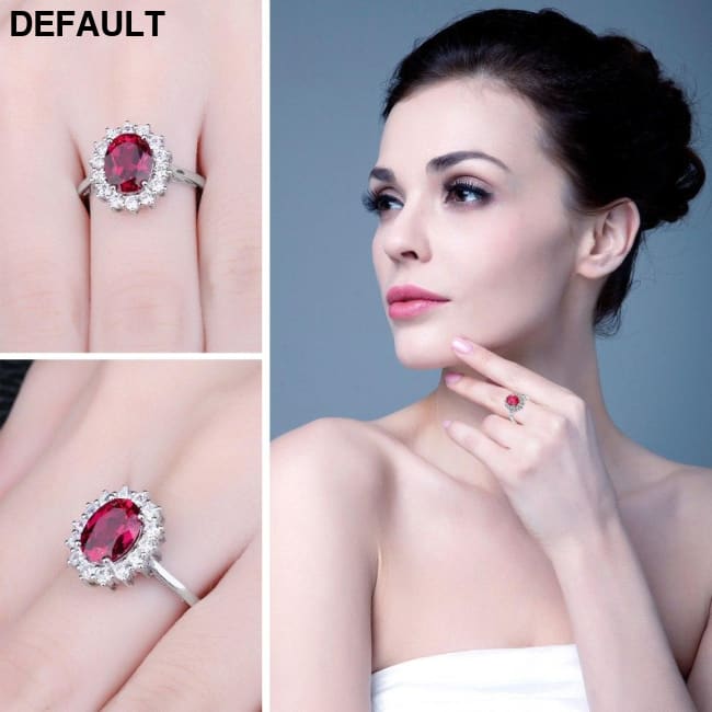 Princess Diana William Engagement Wedding Created Red Ruby Ring Set Pure 925 Sterling Silver Jewelry Rings Best Selling