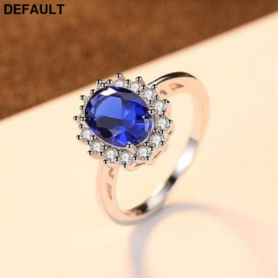 Princess Diana William Kate Gemstone Rings Sapphire Blue Wedding Engagement 925 Sterling Silver Finger Ring for Women 8