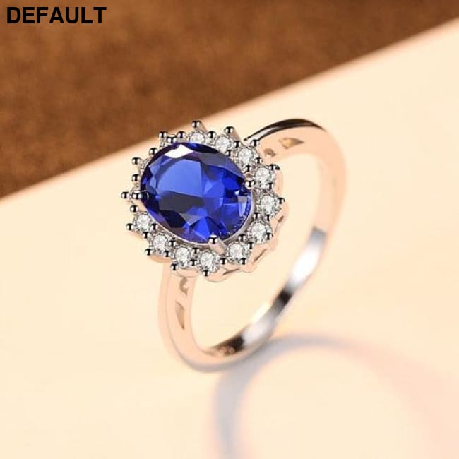 Princess Diana William Kate Gemstone Rings Sapphire Blue Wedding Engagement 925 Sterling Silver Finger Ring for Women 9