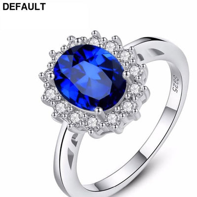 Princess Diana William Kate Gemstone Rings Sapphire Blue Wedding Engagement 925 Sterling Silver Finger Ring for Women