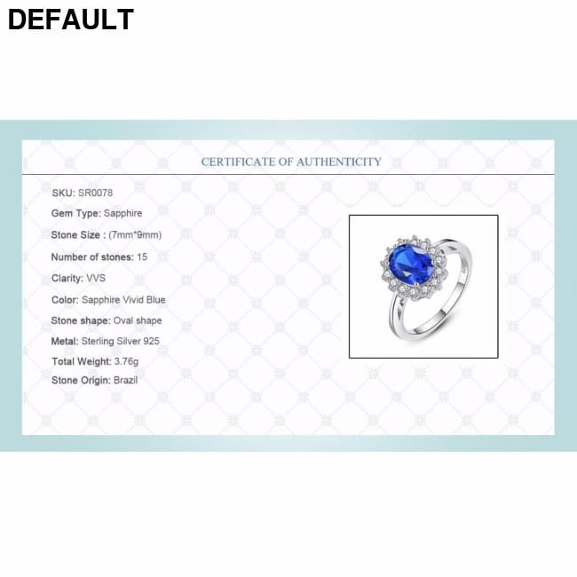 Princess Diana William Kate Gemstone Rings Sapphire Blue Wedding Engagement 925 Sterling Silver Finger Ring for Women