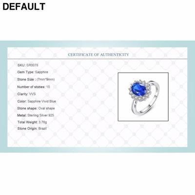 Princess Diana William Kate Gemstone Rings Sapphire Blue Wedding Engagement 925 Sterling Silver Finger Ring for Women