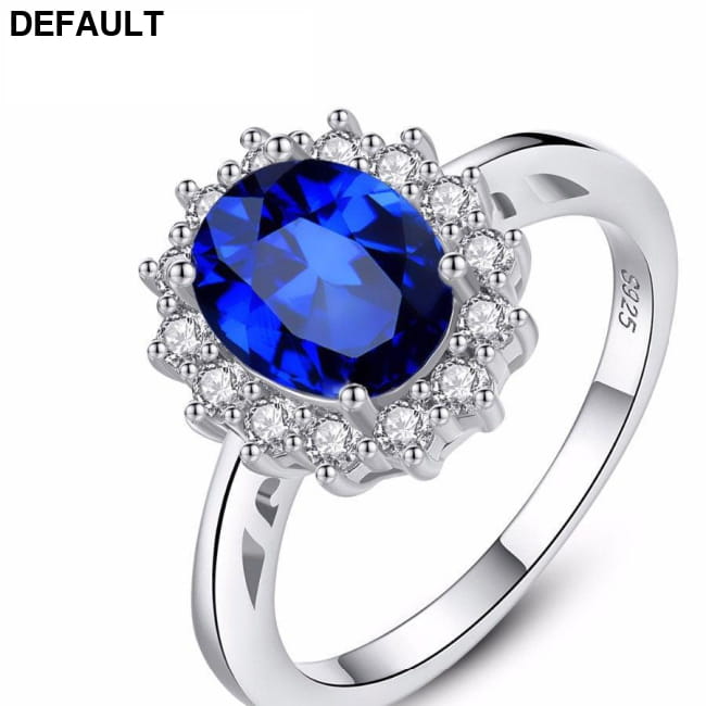 Princess Diana William Kate Gemstone Rings Sapphire Blue Sterling Silver