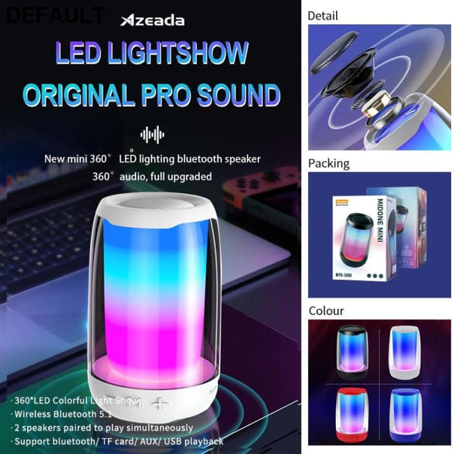 PRODA/AZEADA Midone Mini PD-S800 TWS Wireless Speaker 1200mAh With TF Card FM 360 Degree LightShow Portable Outdoor