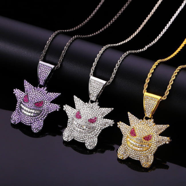 Punk Style Hip Hop Ghost Pendant Necklace Full Zircon Men Necklaces Sterling Silver