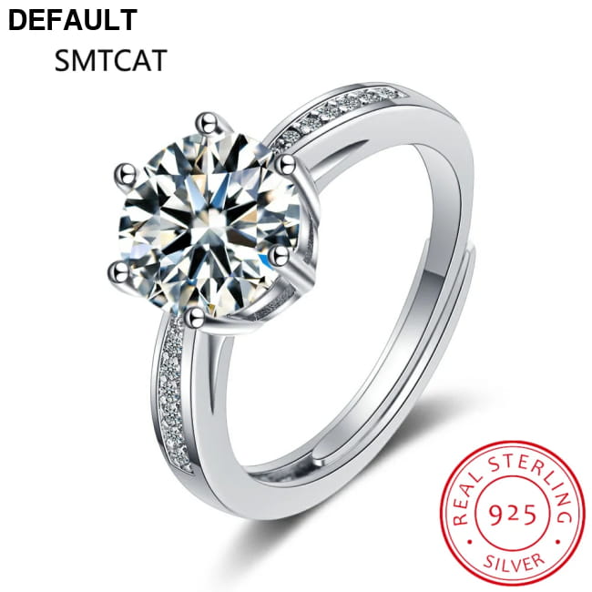 Real 3 Carat Moissanite Wedding Ring for Women 925 Sterling resizable Rings Silver