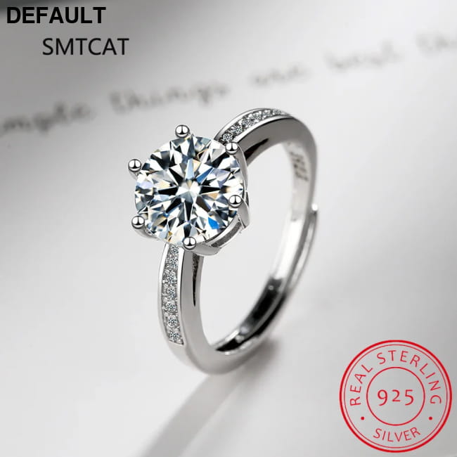 Real 3 Carat Moissanite Wedding Ring for Women 925 Sterling resizable Rings Silver