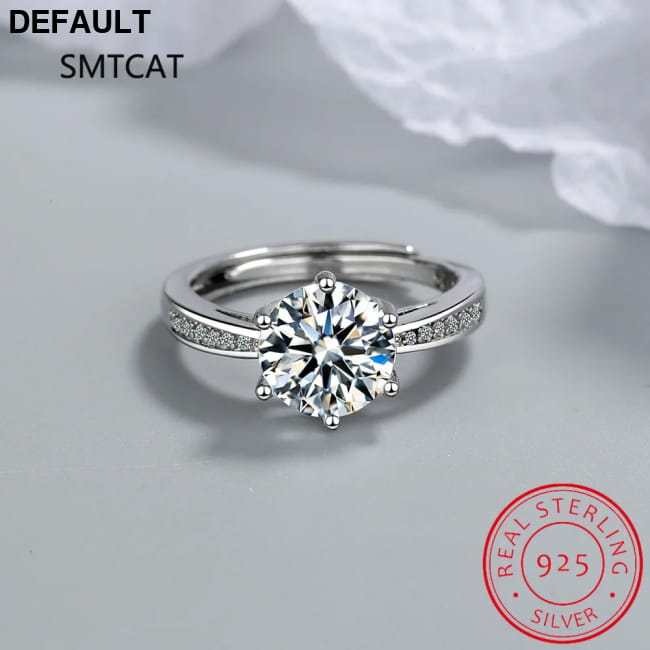 Real 3 Carat Moissanite Wedding Ring for Women 925 Sterling resizable Rings Silver