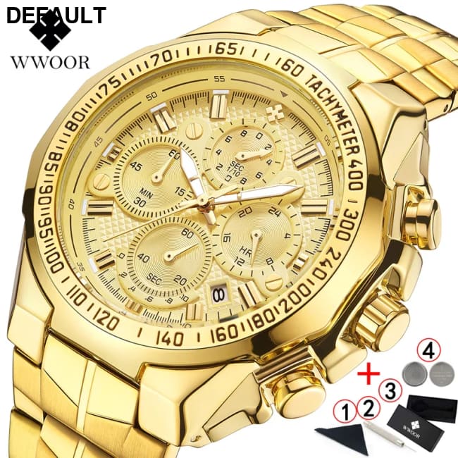 Relogio Masculino WWOOR Mens Watches 2024 Top Brand Luxury Wrist For Men Gold Big Golden Male Chronograph Wristwatch