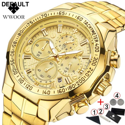 Relogio Masculino WWOOR Mens Watches 2024 Top Brand Luxury Wrist For Men Gold Big Golden Male Chronograph Wristwatch
