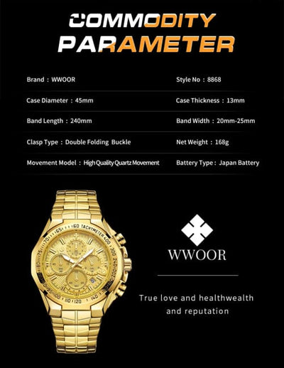 Relogio Masculino WWOOR Mens Watches 2024 Top Brand Luxury Wrist For Men Gold Big Golden Male Chronograph Wristwatch