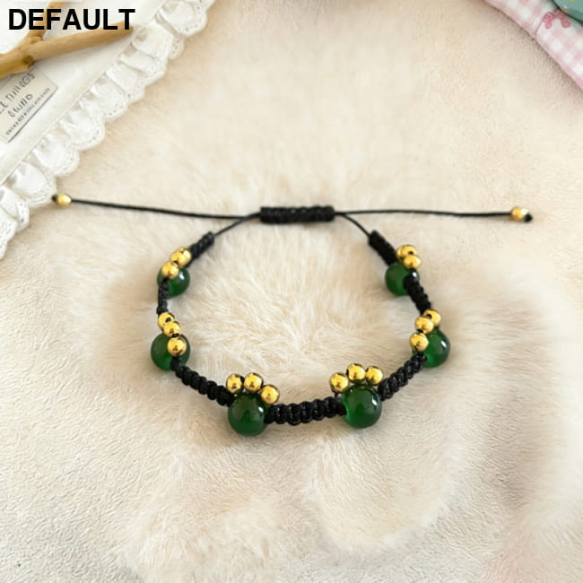 Retro Cat Claw Beaded Braided Bracelet For Women Dark Green Sterling Silver Bracelets