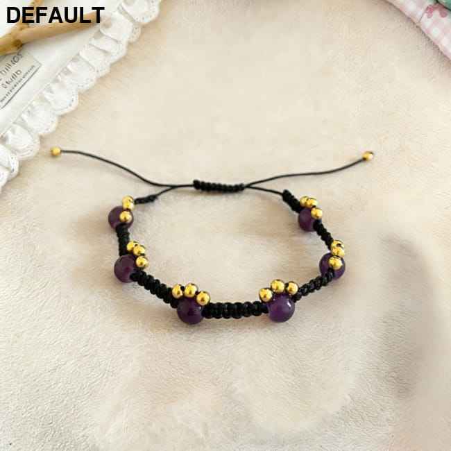 Retro Cat Claw Beaded Braided Bracelet For Women Dark Purple Sterling Silver Bracelets