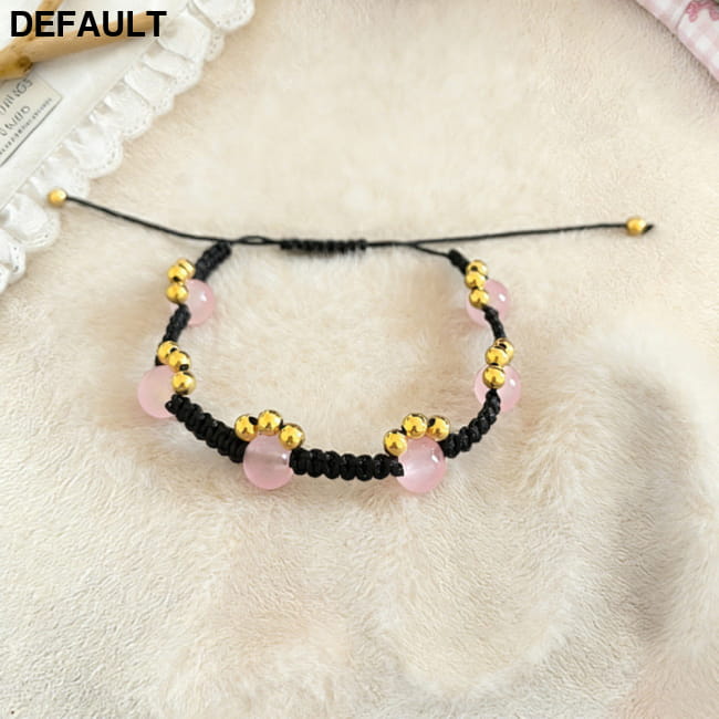 Retro Cat Claw Beaded Braided Bracelet For Women Pink Sterling Silver Bracelets