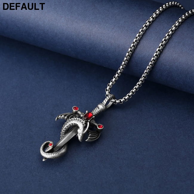 Retro Dragon Sword Tianzun Pendant Titanium Steel Necklace N744 / CN Necklaces Sterling Silver