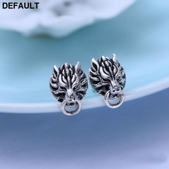Retro Thai Silver Personality Wolf Head Men’s Stud Earrings Men Apparel & Accessories