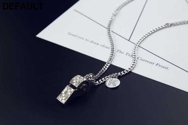 Rhinestone Whistle Pendant Necklace Stainless Steel Womens Elegant Chain Jewelry Sterling Silver Necklaces