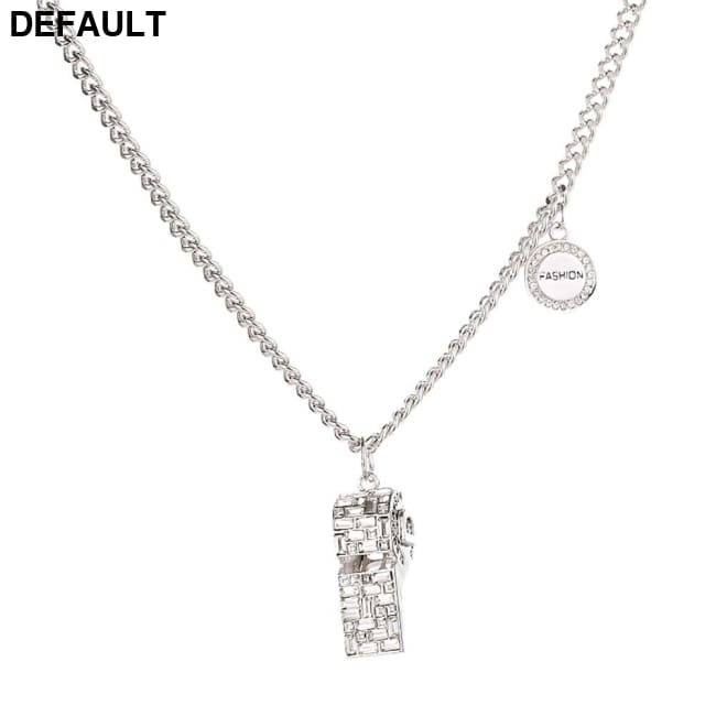 Rhinestone Whistle Pendant Necklace Stainless Steel Womens Elegant Chain Jewelry Sterling Silver Necklaces