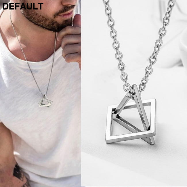 Rinhoo Trendy Interlocking Square Triangle Pendant For Men Silver / CN Necklaces Sterling