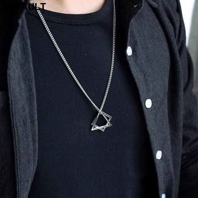 Rinhoo Trendy Interlocking Square Triangle Pendant For Men Silver / CN Necklaces Sterling