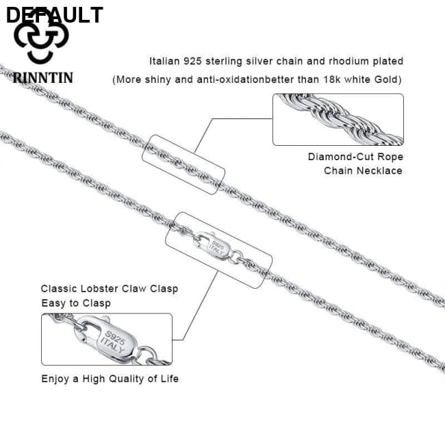 Rinntin Luxury 925 Sterling Silver Diamond-Cut Rope Chain Simple Necklace For Men Women Fashion Charm Jewelry SC29
