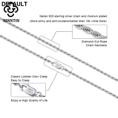 Rinntin Luxury 925 Sterling Silver Diamond-Cut Rope Chain Simple Necklace For Men Women Fashion Charm Jewelry SC29