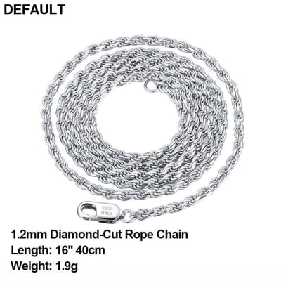 Rinntin Luxury 925 Sterling Silver Diamond-Cut Rope Chain Simple Necklace For Men Women Fashion Charm Jewelry SC29