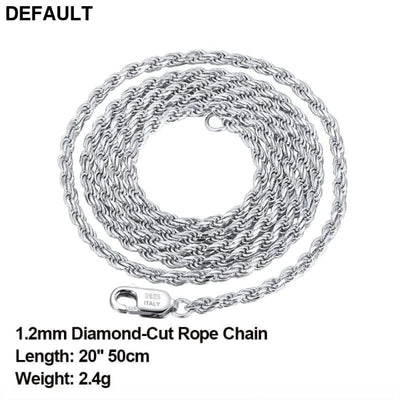 Rinntin Luxury 925 Sterling Silver Diamond-Cut Rope Chain Simple Necklace For Men Women Fashion Charm Jewelry SC29