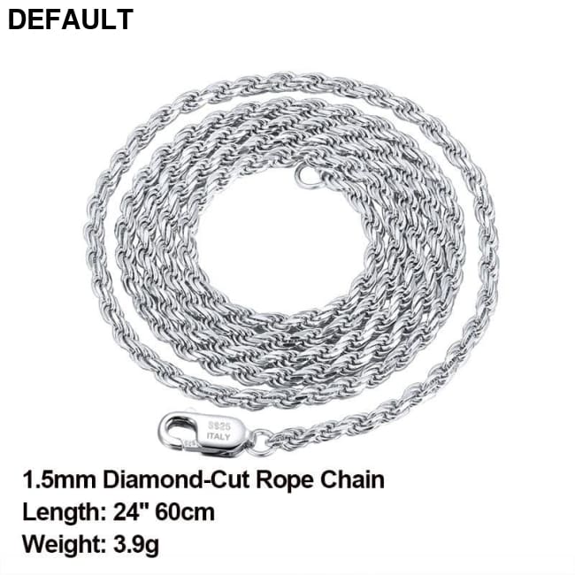 Rinntin Luxury 925 Sterling Silver Diamond-Cut Rope Chain Simple Necklace For Men Women Fashion Charm Jewelry SC29