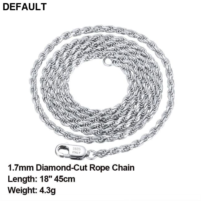 Rinntin Luxury 925 Sterling Silver Diamond-Cut Rope Chain Simple Necklace For Men Women Fashion Charm Jewelry SC29