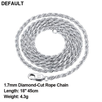 Rinntin Luxury 925 Sterling Silver Diamond-Cut Rope Chain Simple Necklace For Men Women Fashion Charm Jewelry SC29