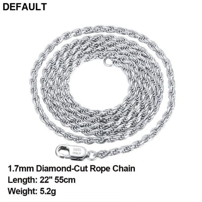 Rinntin Luxury 925 Sterling Silver Diamond-Cut Rope Chain Simple Necklace For Men Women Fashion Charm Jewelry SC29