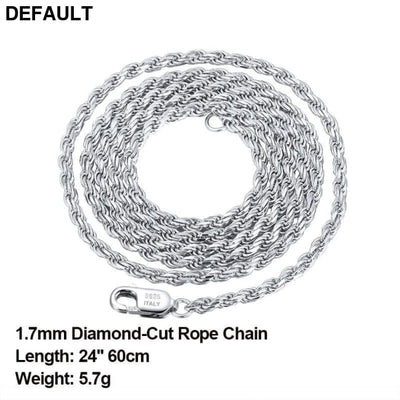 Rinntin Luxury 925 Sterling Silver Diamond-Cut Rope Chain Simple Necklace For Men Women Fashion Charm Jewelry SC29