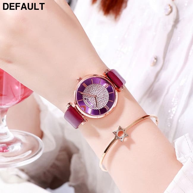 Rose Gold Diamond Watches leather purple Women