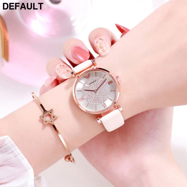 Rose Gold Diamond Watches leather white Women