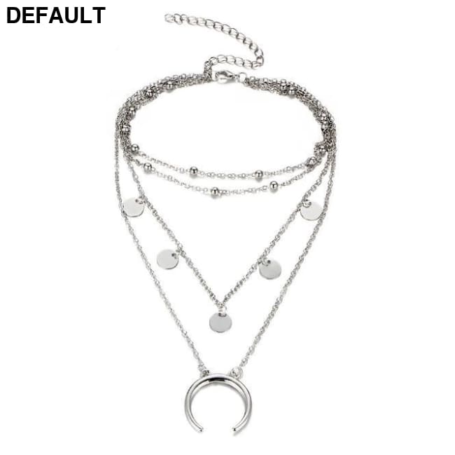 Round Moon Pendant Necklace Exquisite Gold Color Multi-layer Choker Sterling Silver Necklaces