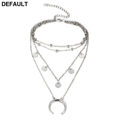 Round Moon Pendant Necklace Exquisite Gold Color Multi-layer Choker Sterling Silver Necklaces